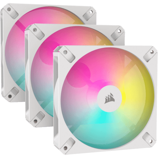 CORSAIR iCUE AR120 Digital RGB Triple Pack White Fan (CO-9050169-WW) - 1x iCUE to ARGB Adapter Cable included, 3x120mm 1850RPM Static Pressure RGB Fan