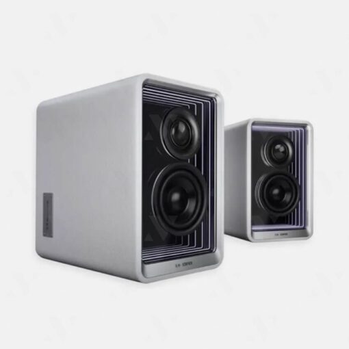 Edifier QR65 White Bookshelf Bluetooth Speaker - 2.0 Abyss Monitor Speaker, 70W RMS Hi-Res/Hi-Res Wireless, GaN Charger for 65W Fast Charging, Bluetooth/RCA/USB-A Input, Subwoofer Out, Light Effects