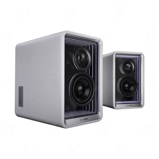 Edifier QR65 White Bookshelf Bluetooth Speaker - 2.0 Abyss Monitor Speaker, 70W RMS Hi-Res/Hi-Res Wireless, GaN Charger for 65W Fast Charging, Bluetooth/RCA/USB-A Input, Subwoofer Out, Light Effects