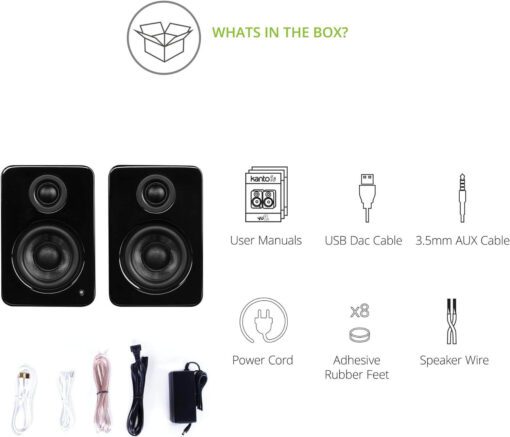 Kanto YU2 Matte Black 2.0 Speaker, Class D Amplifier 100W, 3.5mm Mini-jack AUX USB DAC