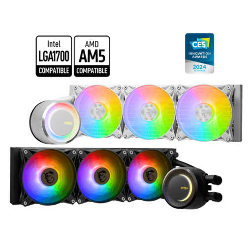 MSI MAG CORELIQUID E360 White AIO Liquid CPU Cooler - ARGB, 360mm radiator, 3 x 120mm ARGB PWN Fans