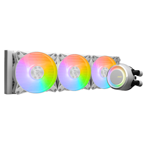 MSI MAG CORELIQUID E360 White AIO Liquid CPU Cooler - ARGB, 360mm radiator, 3 x 120mm ARGB PWN Fans