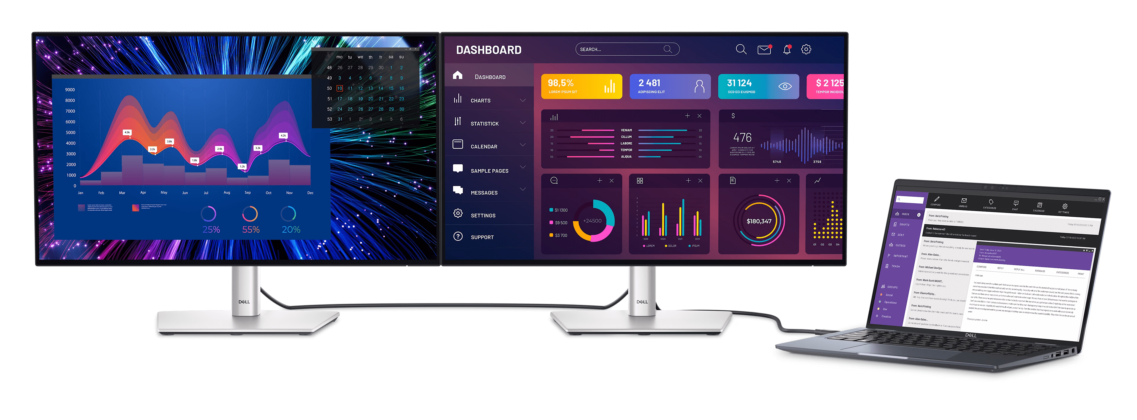 Dell Ultrasharp U2424HE USB-C Hub Monitor - 23.8 inch, FHD (1920x1080) 120Hz, IPS Panel, RJ45 25 ultrasharp u2424he pdp daisy chain