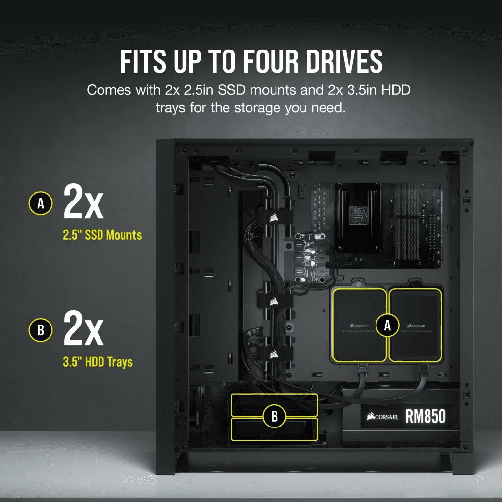 CORSAIR iCUE 4000X RGB Black ATX Mid-Tower PC Case - 3x SP120 RGB ELITE Fans, iCUE Lighting Node Core Controller, Mid Tower ATX 38 4000X BLACK 06