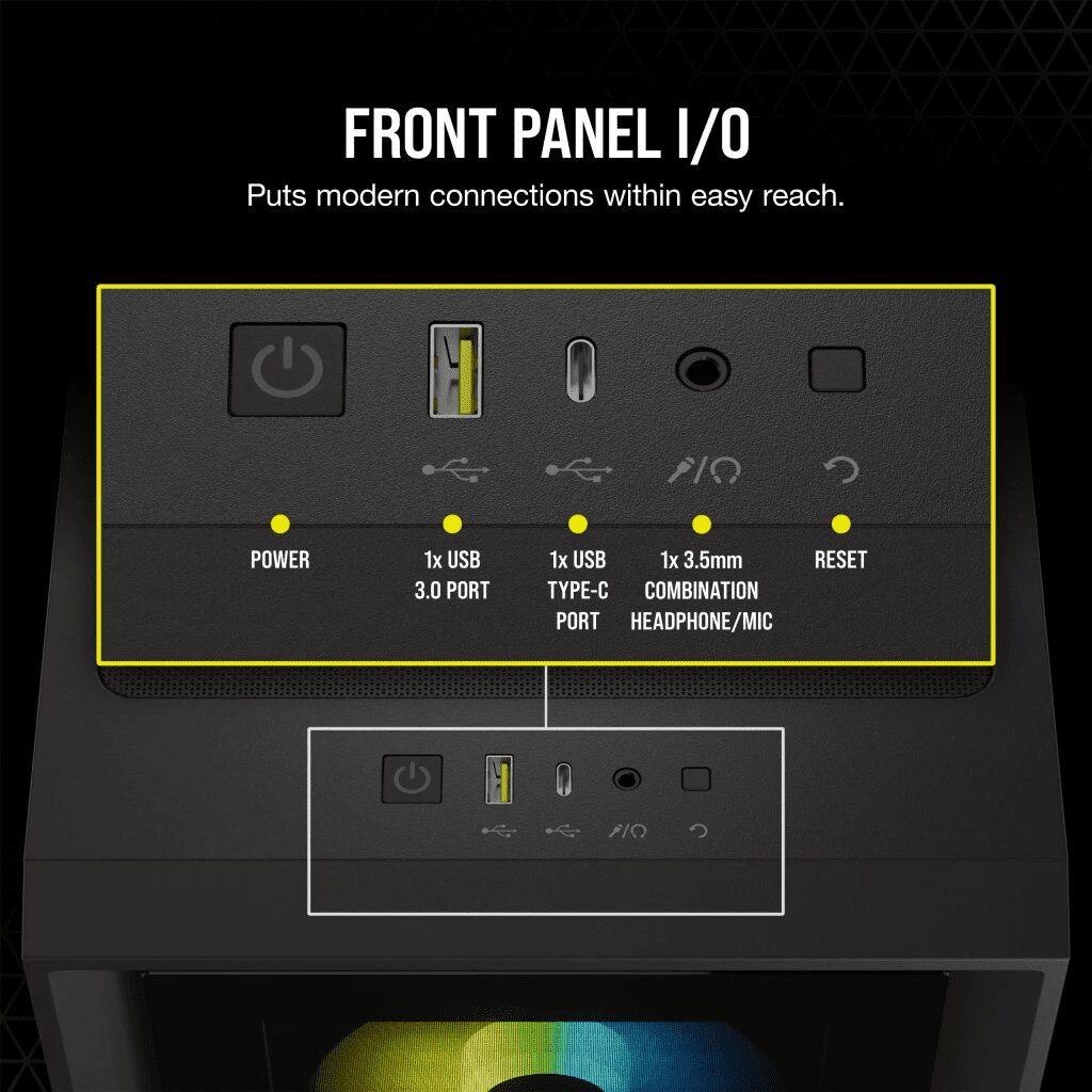 CORSAIR iCUE 4000X RGB Black ATX Mid-Tower PC Case - 3x SP120 RGB ELITE Fans, iCUE Lighting Node Core Controller, Mid Tower ATX 39 4000X BLACK 07