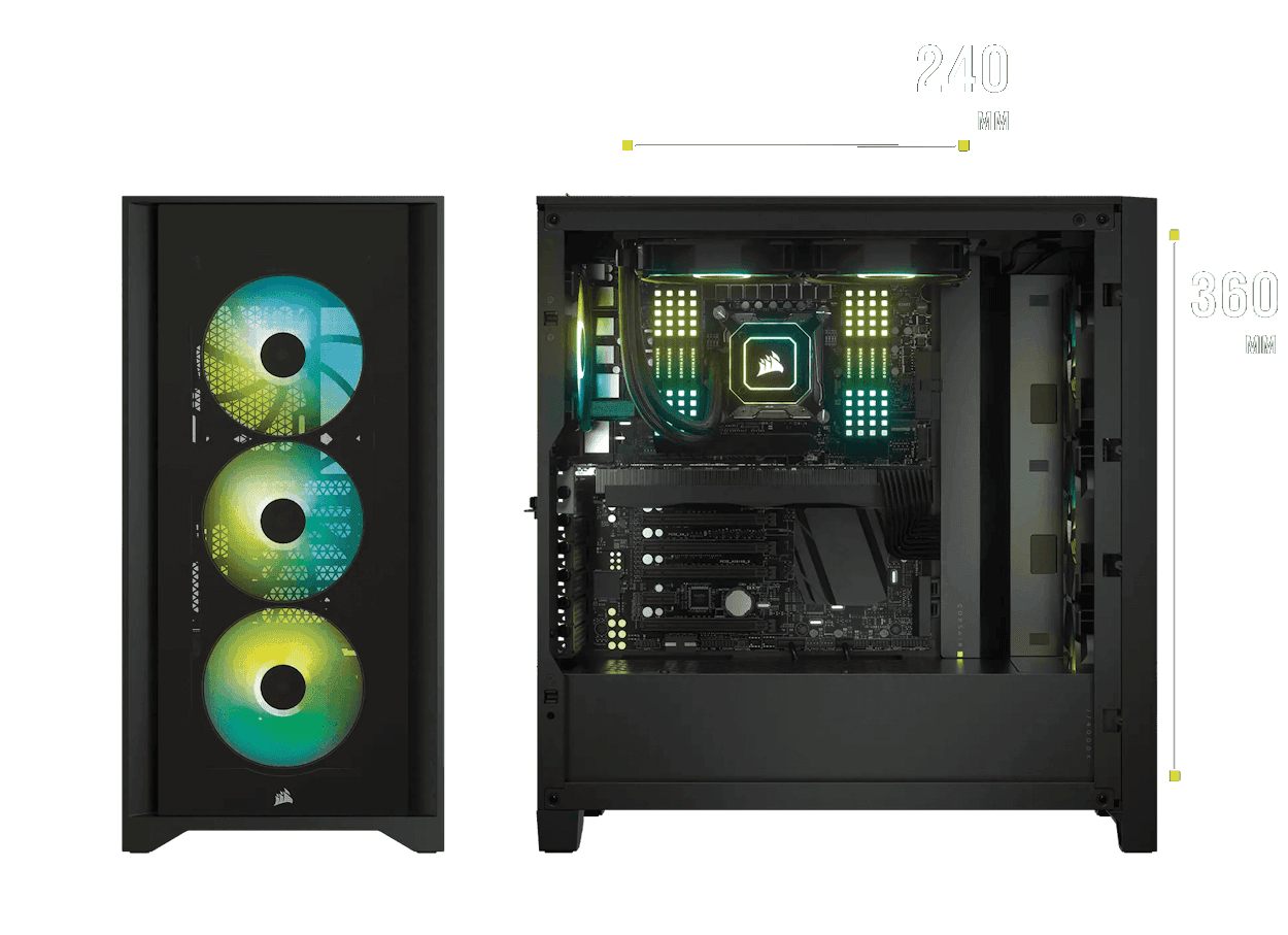 CORSAIR iCUE 4000X RGB Black ATX Mid-Tower PC Case - 3x SP120 RGB ELITE Fans, iCUE Lighting Node Core Controller, Mid Tower ATX 12 4000X BLACK rad 120