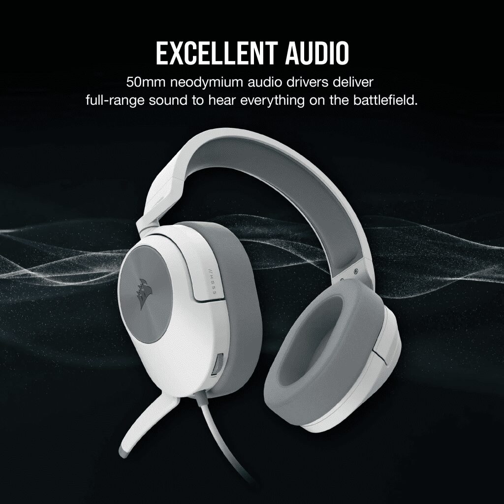 CORSAIR HS55 STEREO Wired Gaming Headset - White (AP) 33 CA 9011261 AP 02