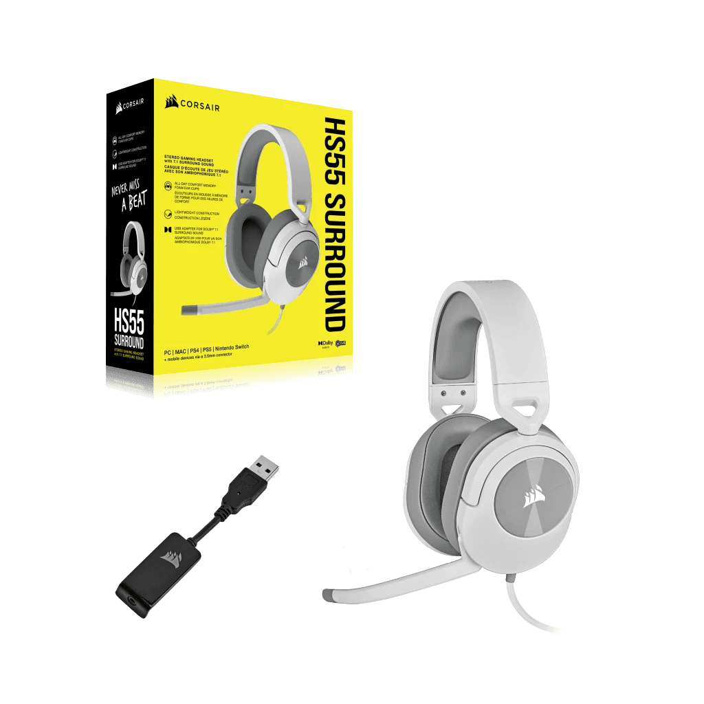 CORSAIR HS55 SURROUND Wired Gaming Headset - White (AP) 42 CA 9011266 AP 07