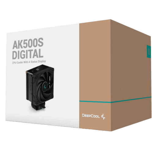 DEEPCOOL AK500S DIGITAL Black CPU Air Cooler - Single Tower, Real-Time CPU Status Screen, 5 Offset Copper Heat Pipes, All Black Design