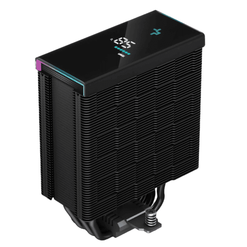 DEEPCOOL AK500S DIGITAL Black CPU Air Cooler - Single Tower, Real-Time CPU Status Screen, 5 Offset Copper Heat Pipes, All Black Design