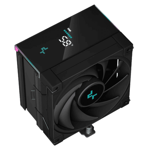 DEEPCOOL AK500S DIGITAL Black CPU Air Cooler - Single Tower, Real-Time CPU Status Screen, 5 Offset Copper Heat Pipes, All Black Design