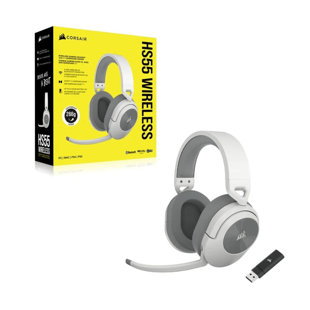 CORSAIR HS55 WIRELESS Gaming Headset - White (AP) 49 HS55 WIRELESS Gaming Headset White AP 6