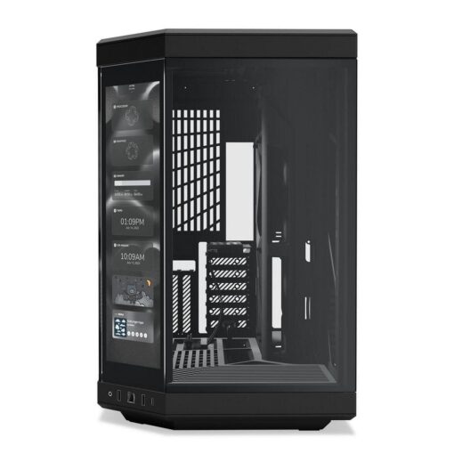 Hyte Y70 Touch Black Dual Chamber Modern Aesthetic Case - Black/Black Mid-Tower ATX size, 14.1" Integrated Touchscreen, Massive 4 Slot Vertical Graphics, Included Luxury PCIE 4.0 Riser Cable