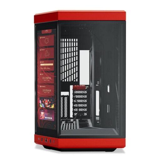 Hyte Y70 Touch Red Dual Chamber Modern Aesthetic Case - Black/Red Mid-Tower ATX size, 14.1" Integrated Touchscreen, Massive 4 Slot Vertical Graphics, Included Luxury PCIE 4.0 Riser Cable