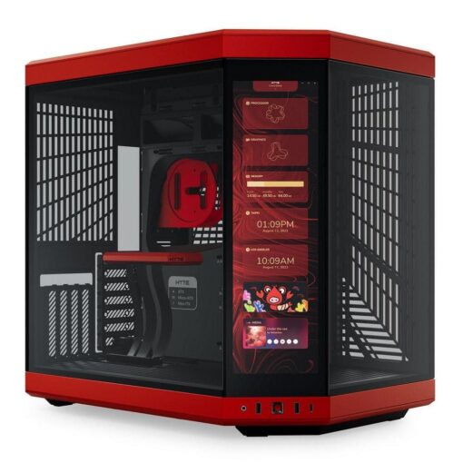 Hyte Y70 Touch Red Dual Chamber Modern Aesthetic Case - Black/Red Mid-Tower ATX size, 14.1" Integrated Touchscreen, Massive 4 Slot Vertical Graphics, Included Luxury PCIE 4.0 Riser Cable