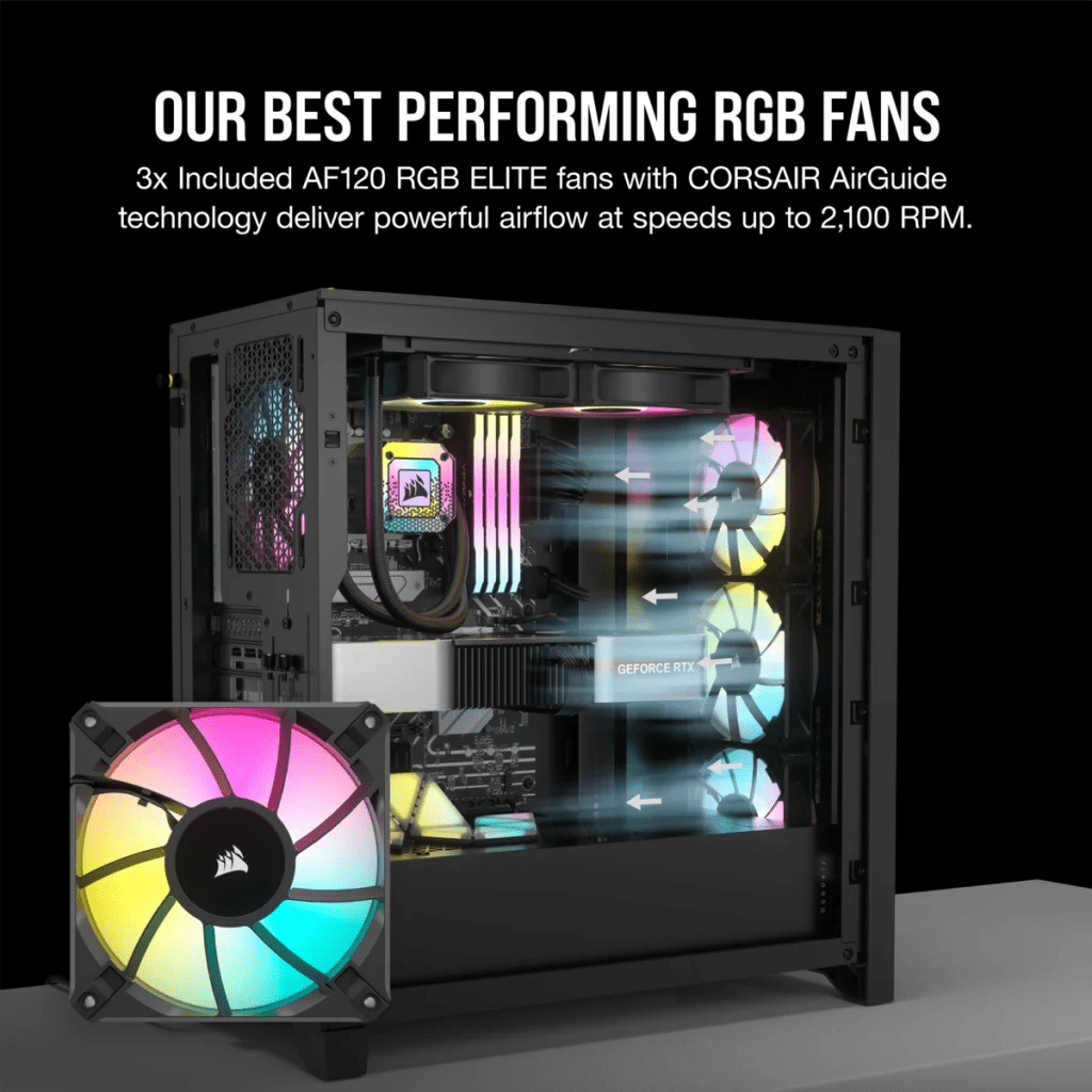 iCUE 4000D RGB AIRFLOW Mid Tower Case Black 3x AF120 RGB ELITE Fans iCUE Lighting Node PRO Controller High 1