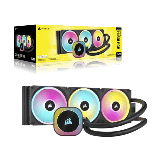 CORSAIR iCUE LINK H150i RGB Liquid CPU Cooler (CW-9061003-WW) - Black, 360mm radiator, 3x 120mm QX120 RGB fans, iCUE LINK System Hub included