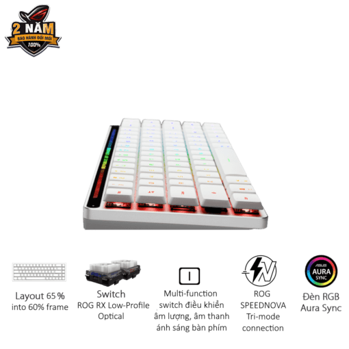 ASUS ROG Falchion RX Low Profile 65% Wireless Gaming Keyboard – ROG RX Low-Profile switches, Tri-Mode Connection, Silicone dampening Foam, Touch Panel