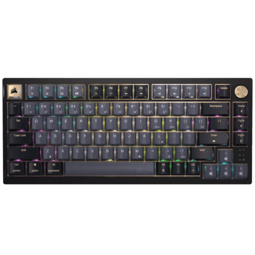 CORSAIR K65 PLUS WIRELESS Black Gold Gaming Keyboard - 75% RGB, PreLub MLX Red Linear Switches, Top Mounted, Dual-Layer Sound Dampening, PBT Keycaps, QWERTY NA