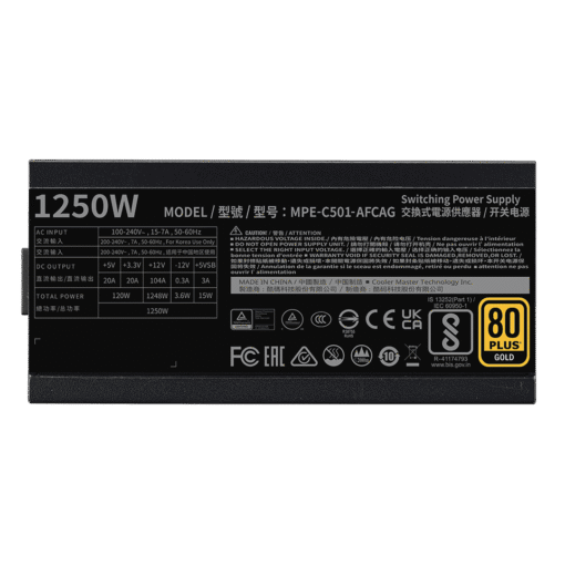 Cooler Master MWE Gold 1250 V2 ATX3.1 Fully Modular PSU - 1250W, 80+ Gold, Quiet 140mm FDB Fan, 2 EPS Connectors, High Temperature Resilience