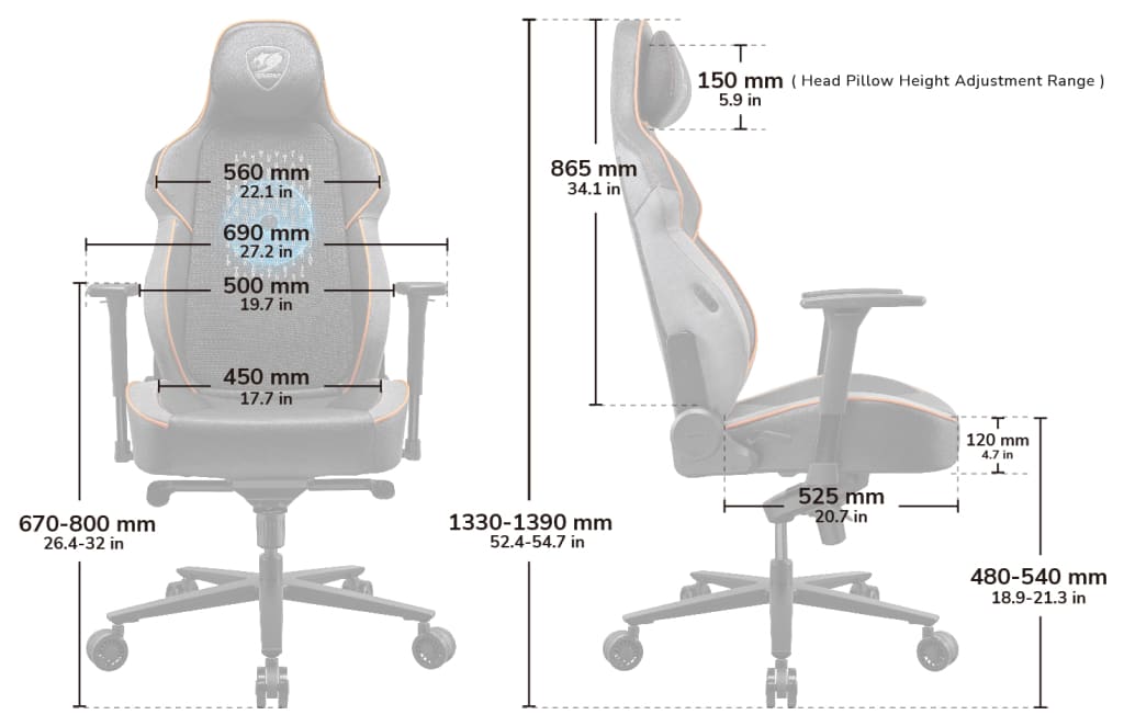Cougar NXSYS AERO Gaming Chair - Integrated RGB Fan, Premium PVC Leather 41 NxSysAero size 2 1024x662 1