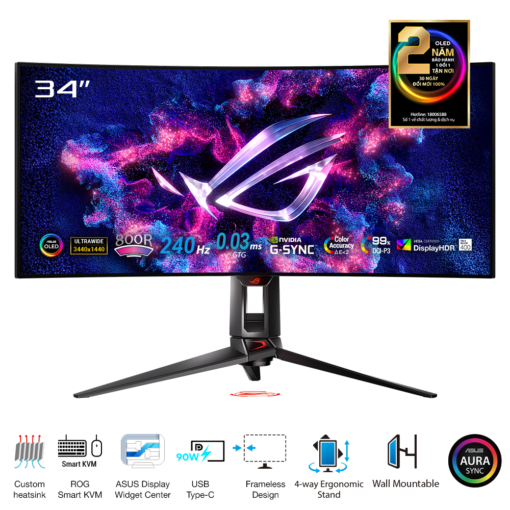 ASUS ROG Swift PG34WCDM 240Hz OLED Ultrawide Gaming Monitor - 34 inch Curved, 21:9 WQHD (3440 x 1440), 800R , 450cd/m²