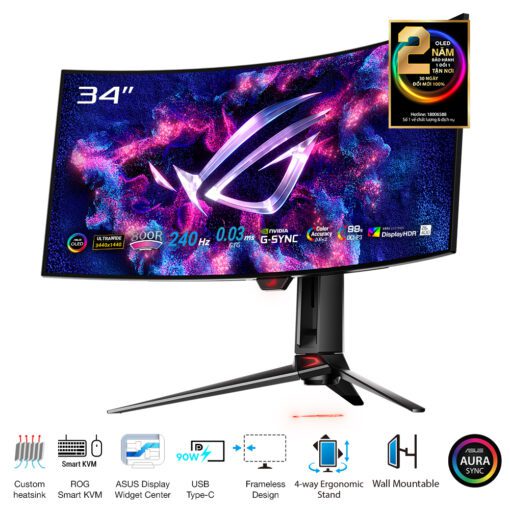 ASUS ROG Swift PG34WCDM 240Hz OLED Ultrawide Gaming Monitor - 34 inch Curved, 21:9 WQHD (3440 x 1440), 800R , 450cd/m²