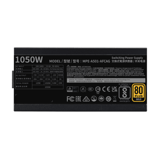 Cooler Master MWE Gold 1050 V2 ATX3.0 Fully Modular PSU - 1050W, 80+ Gold, Quiet 140mm FDB Fan, 2 EPS Connectors, High Temperature Resilience