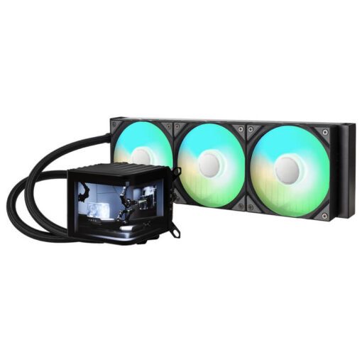 TRYX PANORAMA ARGB 360 BLACK AIO Liquid CPU Cooler - 6.5inch curved screen, 360mm radiator, Asetek 8th gen pump, 3x ROTA ARGB Fans