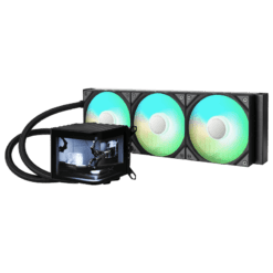 TRYX PANORAMA ARGB 360 BLACK AIO Liquid CPU Cooler - 6.5inch curved screen, 360mm radiator, Asetek 8th gen pump, 3x ROTA ARGB Fans