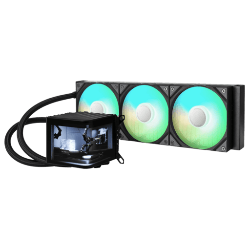 TRYX PANORAMA ARGB 360 BLACK AIO Liquid CPU Cooler - 6.5inch curved screen, 360mm radiator, Asetek 8th gen pump, 3x ROTA ARGB Fans