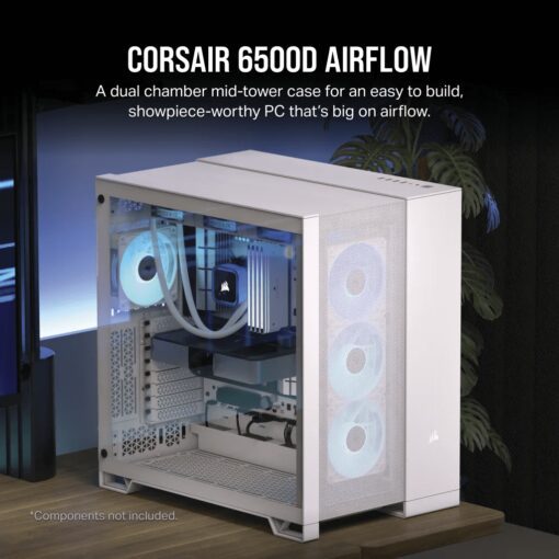 CORSAIR 6500D Airflow White - Dual Chamber, Tempered Glass, Mid Tower ATX Case