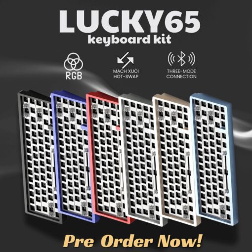 Kit Lucky65 Keyboard - 3 modes, CNC Aluminium, Gasket Mount, Hotswap, Per-key RGB Lights, Anodized/Electro Colors, Aluminum gold weight, 3750mAh Battery