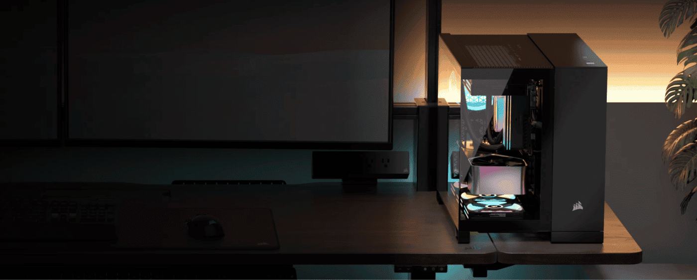 CORSAIR 2500X Black - Dual Chamber, Tempered Glass, mATX Mid Tower Case 27 Panel04 Background 2