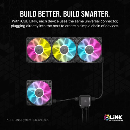 CORSAIR iCUE LINK RX120 RGB Triple Starter Kit Black (CO-9051018-WW) Fans - 3x 120mm PWM Fan, iCUE LINK System Hub included