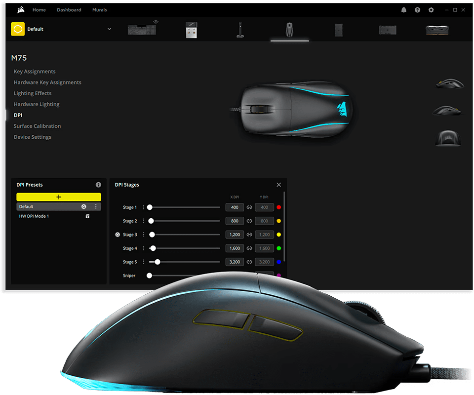 CORSAIR M75 Lightweight RGB Gaming Mouse (AP) - Black, MARKSMAN 26K, Wired USB 2.0 Type-A port connection, iCUE support 36 m75 wired effortless control img