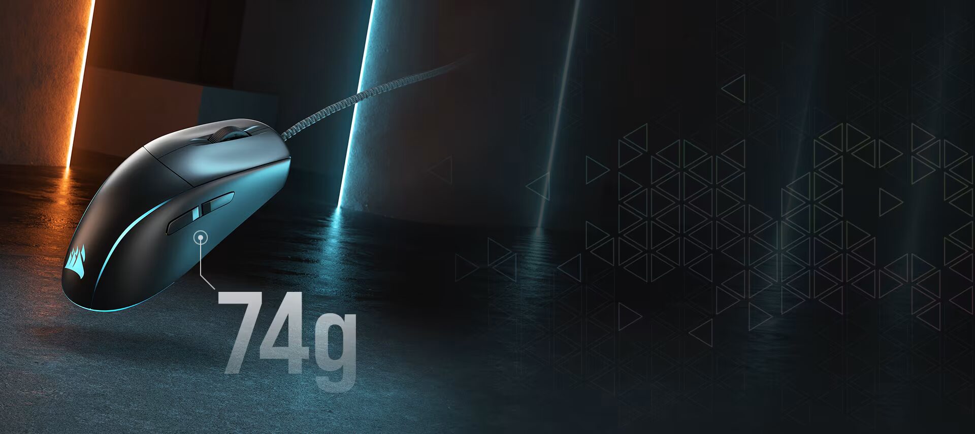 CORSAIR M75 Lightweight RGB Gaming Mouse (AP) - Black, MARKSMAN 26K, Wired USB 2.0 Type-A port connection, iCUE support 24 m75 wired panel02 bg img
