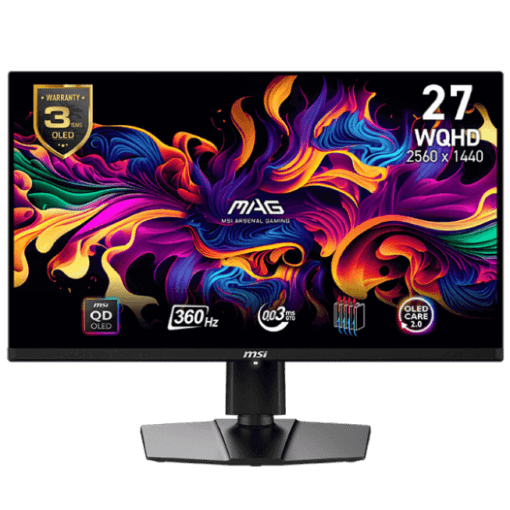 MSI MAG 271QPX QD-OLED Gaming Monitor - 27" 16:9 WQHD (2560 x 1440) 360Hz 0.03ms, Height Adjustable Arm