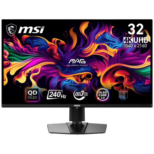 MSI MAG 321UPX QD-OLED Gaming Monitor - 32" 16:9, QD-OLED , UHD (3840 x 2160) 240Hz 0.03ms, Height Adjustable Arm