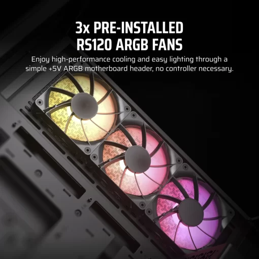 CORSAIR 3500X ARGB Black Glass PC Case - Mid-Tower, 3x RS120 ARGB fans, Reverse Connection Motherboard Compatible