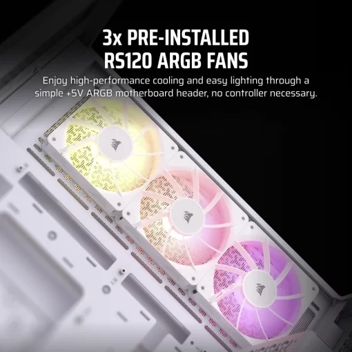CORSAIR 3500X ARGB White Glass PC Case - Mid-Tower, 3x RS120 ARGB fans, Reverse Connection Motherboard Compatible