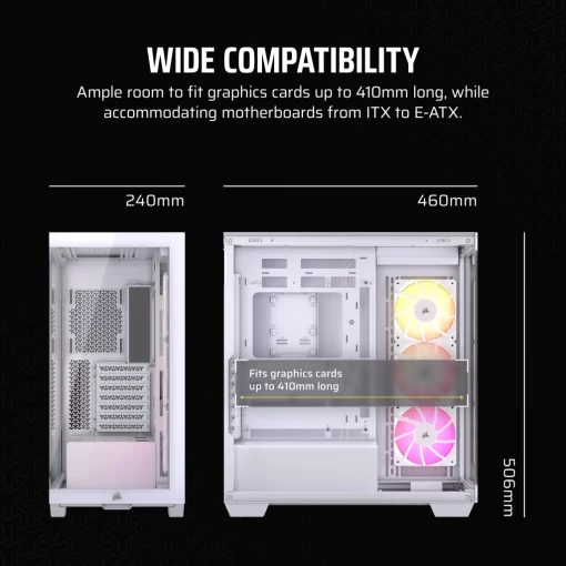 CORSAIR 3500X ARGB White Glass PC Case - Mid-Tower, 3x RS120 ARGB fans, Reverse Connection Motherboard Compatible