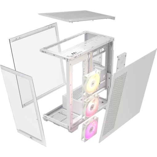 CORSAIR 3500X ARGB White Glass PC Case - Mid-Tower, 3x RS120 ARGB fans, Reverse Connection Motherboard Compatible