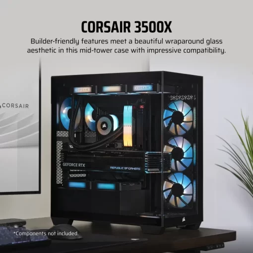 CORSAIR 3500X Black Mid-Tower Glass PC Case - Mid-Tower, Reverse Connection Motherboard Compatible
