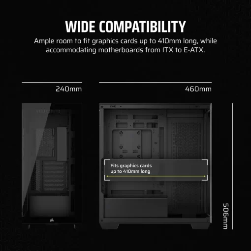 CORSAIR 3500X Black Mid-Tower Glass PC Case - Mid-Tower, Reverse Connection Motherboard Compatible