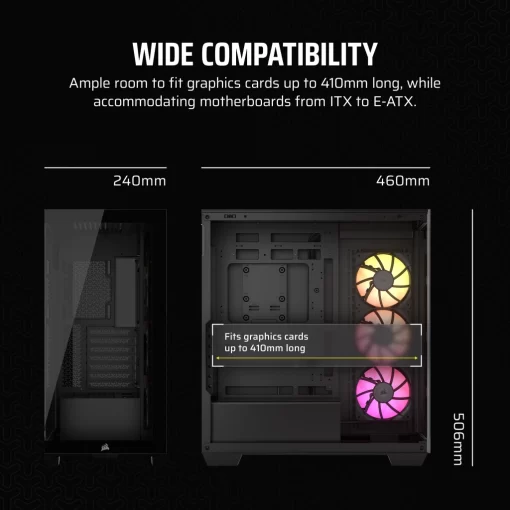 CORSAIR iCUE LINK 3500X RGB Black Glass PC Case - Mid-Tower, 3x RS120 ARGB fans + iCUE LINK System Hub, Reverse Connection Motherboard Compatible