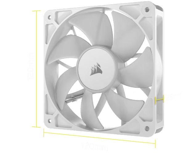 CORSAIR RS120 ARGB Triple Pack White (CO-9050185-WW) Fans - 3x120mm 2100RPM Static Pressure RGB Fan, Daisy Chain 4 Pin PWM, +5V ARGB Connections 34 Image Dimensions RS120 ARGB White