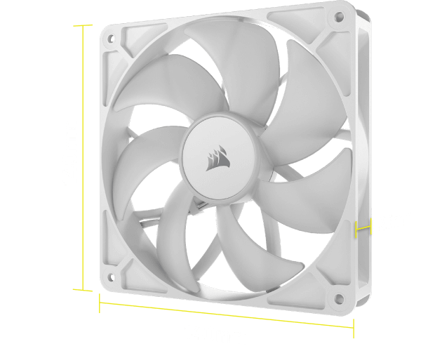 CORSAIR RS140 ARGB Dual Pack White (CO-9050187-WW) Fans - 2x 140mm 1700RPM Static Pressure RGB Fan, Daisy Chain 4 Pin PWM, +5V ARGB Connections 34 Image Dimensions RS140 ARGB White