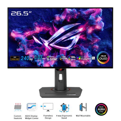 ASUS ROG Strix OLED XG27AQDMG Gaming Monitor - 27 inch 2K QHD (2560x1440), glossy WOLED panel, 240 Hz, 0.03 ms, G-SYNC® compatible, 99% DCI-P3