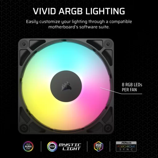 CORSAIR RS140 ARGB Dual Pack Black (CO-9050183-WW) Fans - 2x 140mm 1700RPM Static Pressure RGB Fan, Daisy Chain 4 Pin PWM, +5V ARGB Connections